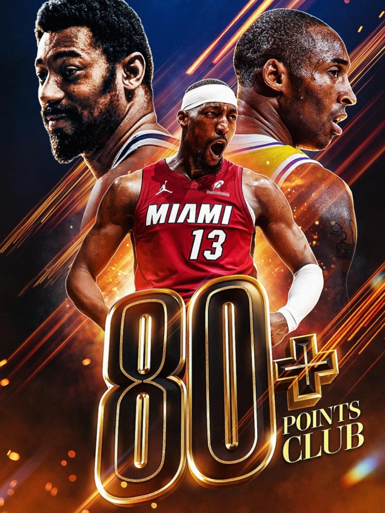 张伯伦/阿德巴约/科比！NBA官方海报致敬80+得分俱乐部！